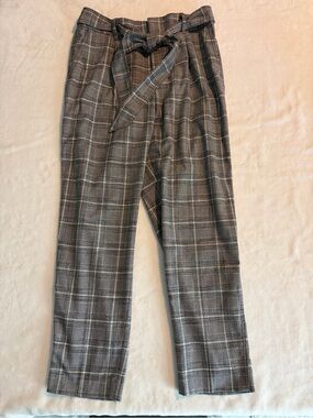 GAP Gray Plaid Cropped Tie-Waist Pants